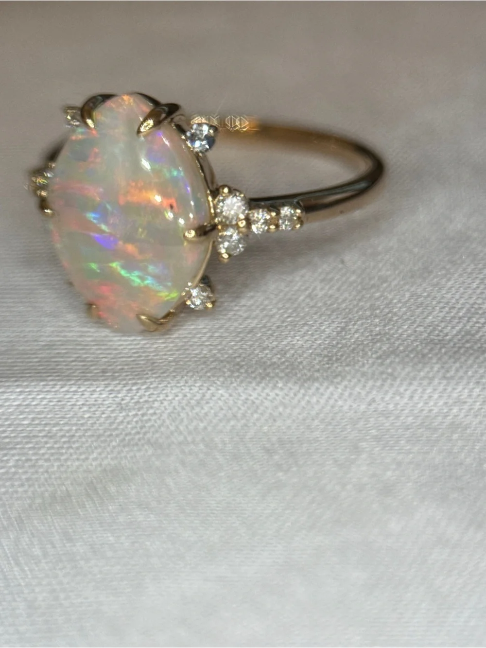 Australian Opal and Diamond Halo Ring in 14k Yellow Gold - Iridescent Opal - Picture 11 of 12